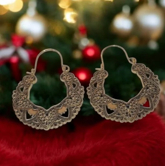 Gold Filigree Hoop Earrings - Picture 2 of 11